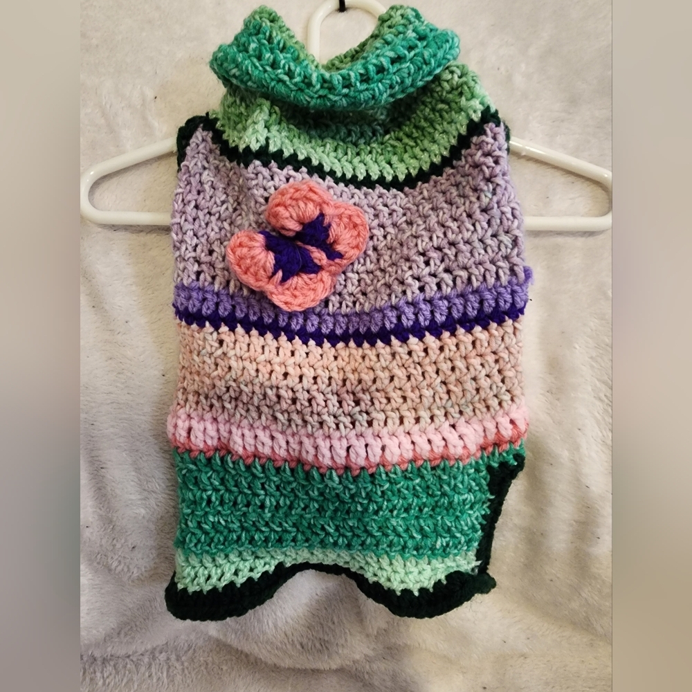 Dog Sweater, Pink Purple and Green Crochet Dog Sweater